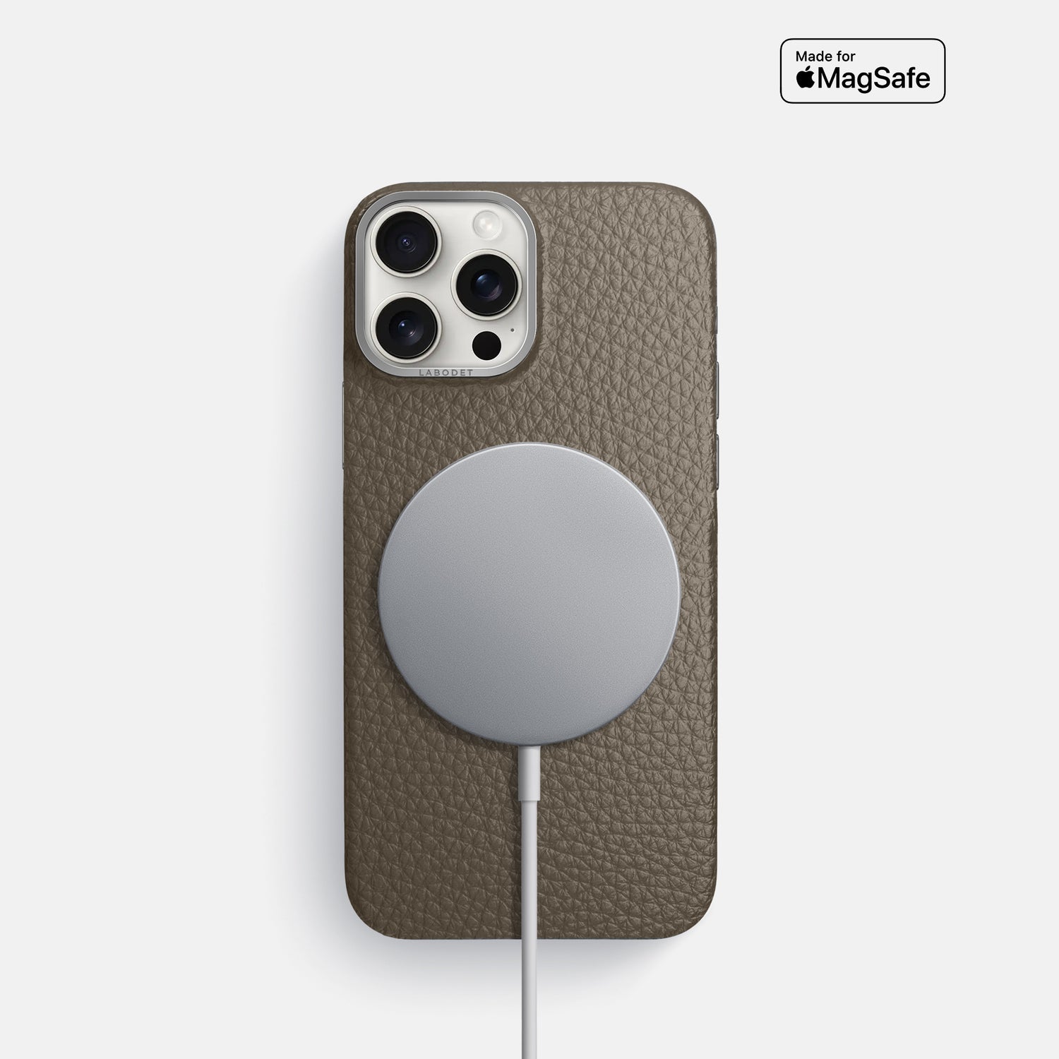 Taupe iPhone 16 Pro Magsafe Mask Calf with Steel Metal -4 | Taupe-Steel