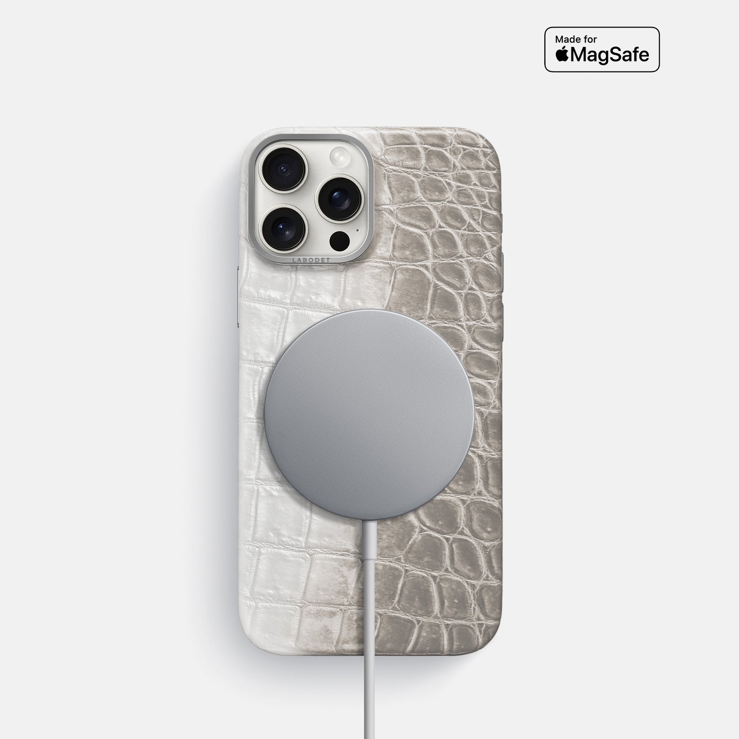 Grey iPhone 16 Pro MagSafe Mask Himalayan Crocodile with Steel Metal -4 | Grey-Steel