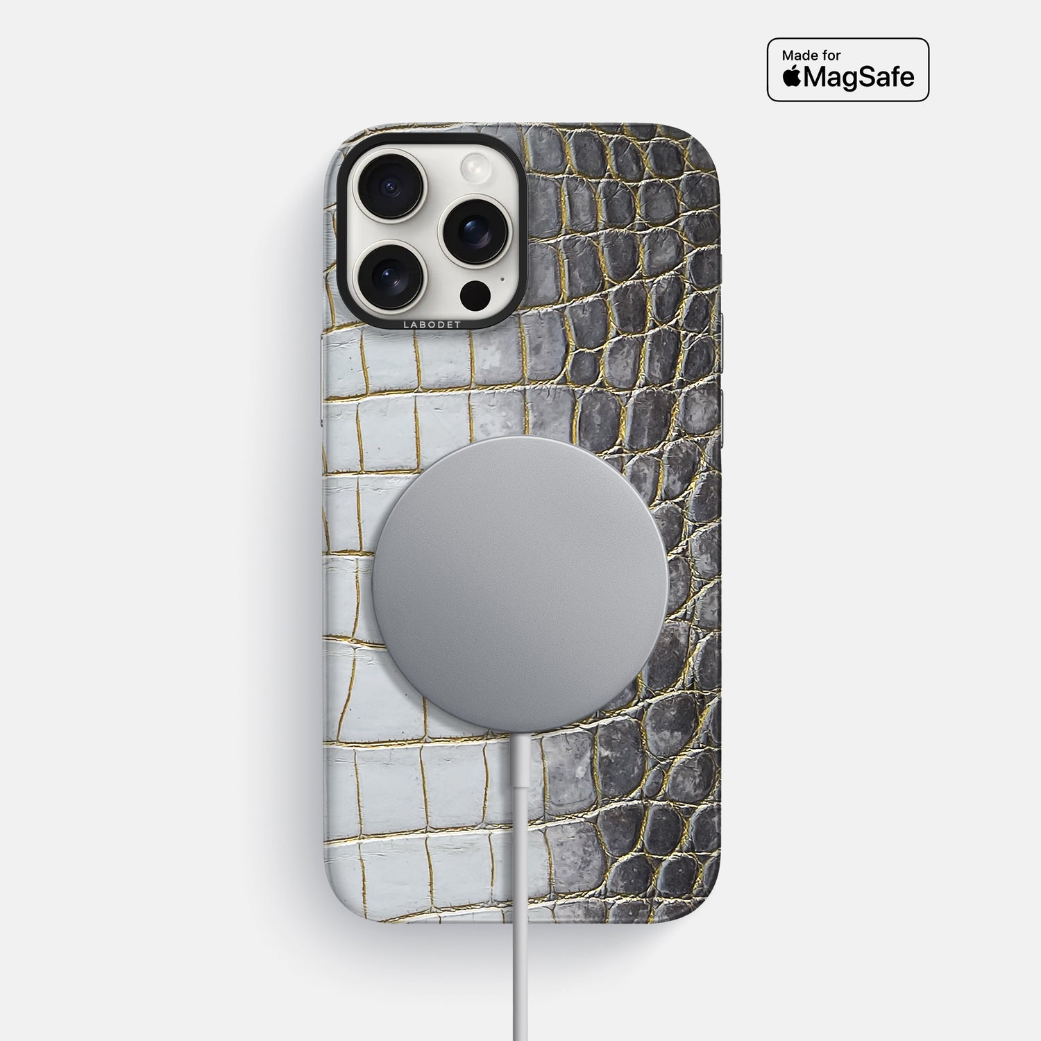 Gold iPhone 16 Pro Max MagSafe Mask Himalayan Crocodile with Black Metal -4 | Gold-Black