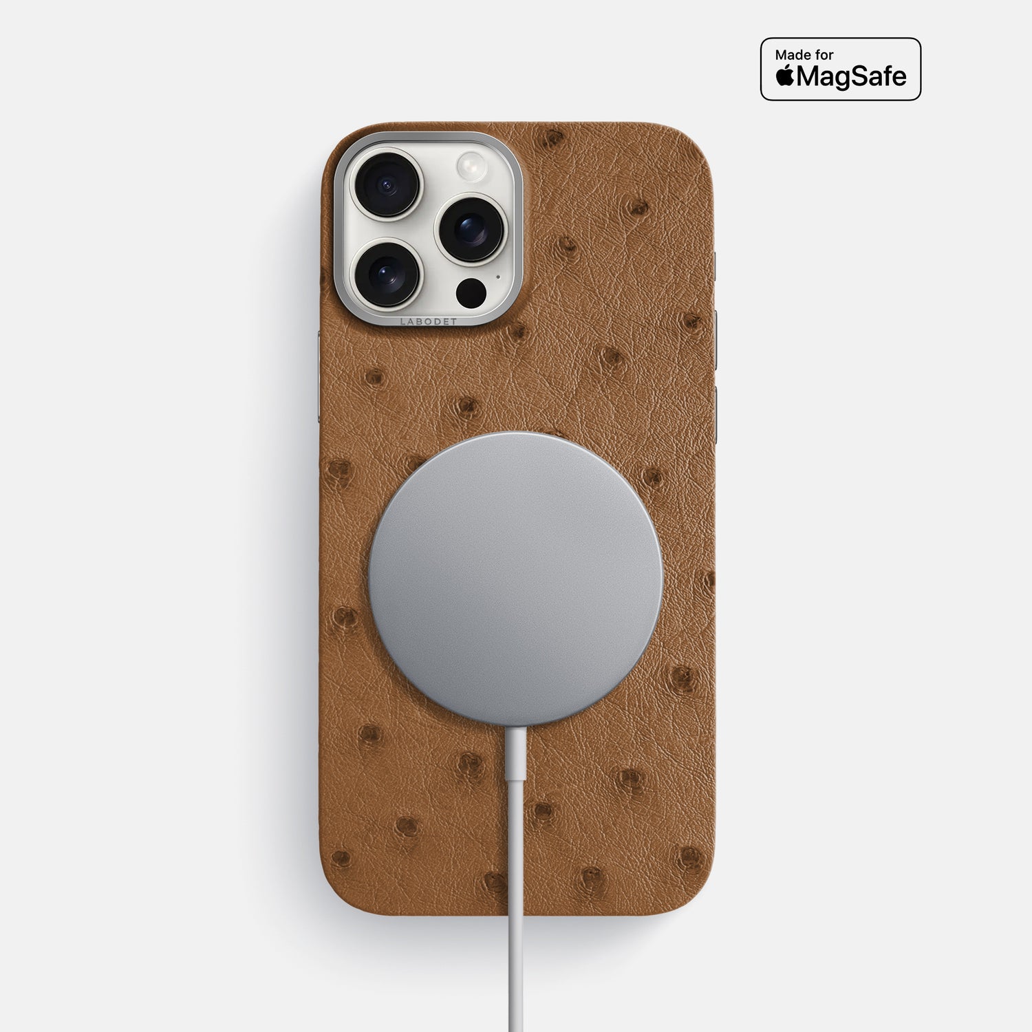 Medium-Brown iPhone 16 Pro Max MagSafe Mask Ostrich with Steel Metal -4 | Medium-Brown-Steel