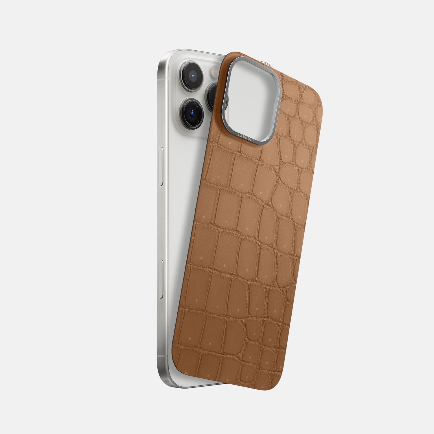 Milk-Chocolate iPhone 16 Pro Max Magsafe Mask Porosus Crocodile with Steel Metal -1 | Milk-Chocolate-Steel