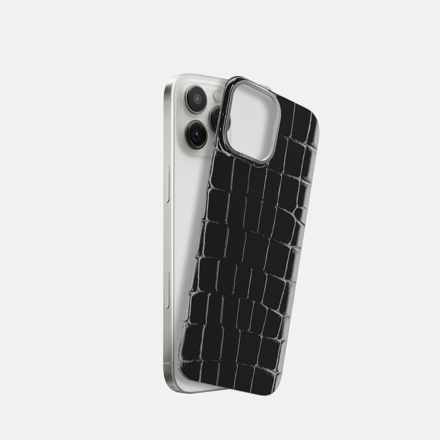 Black iPhone 16 Pro MagSafe Mask Shiny Alligator with Steel Metal -1 | Black-Steel
