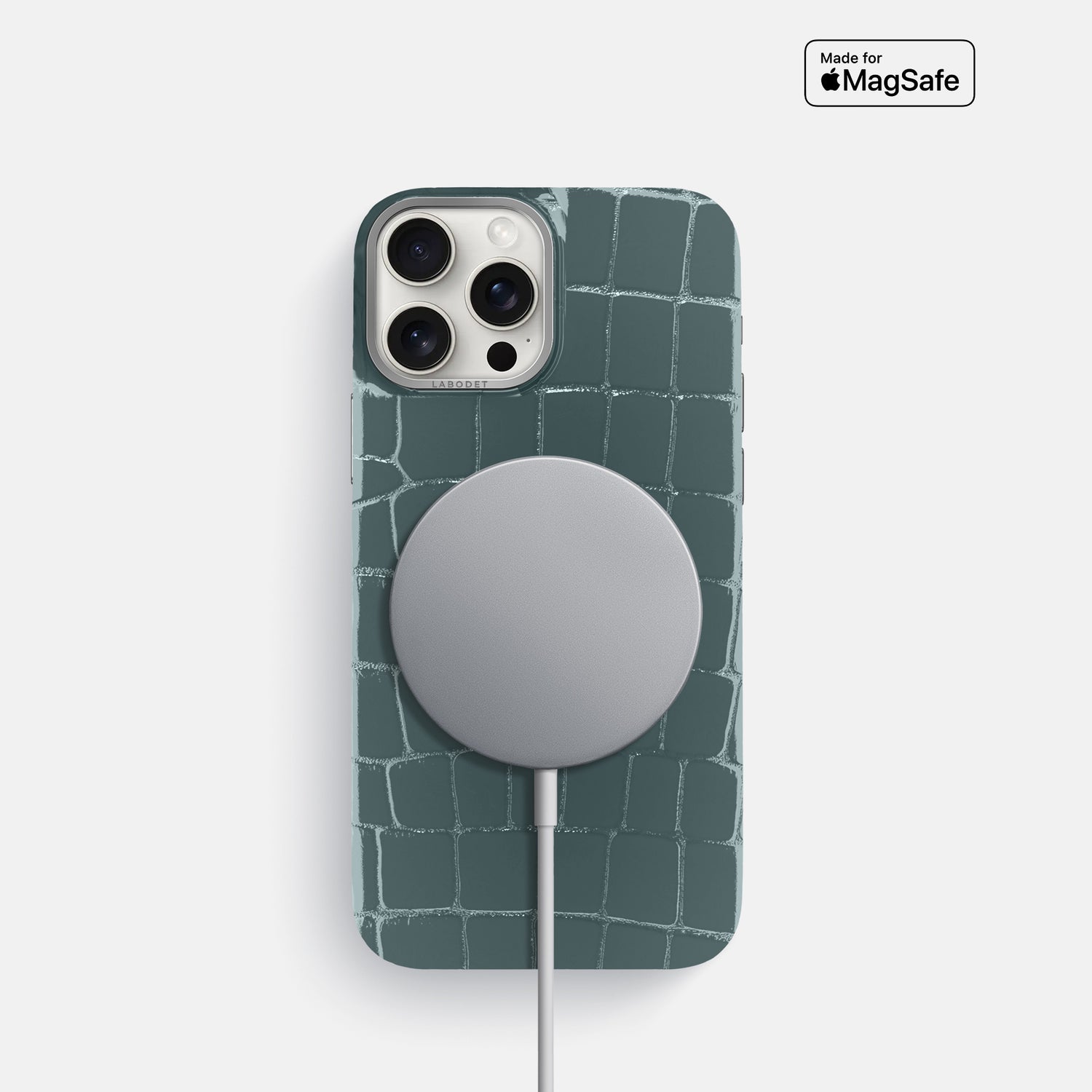 Duck Blue iPhone 16 Pro MagSafe Mask Shiny Alligator with Steel Metal -4 | Duck-Blue-Steel