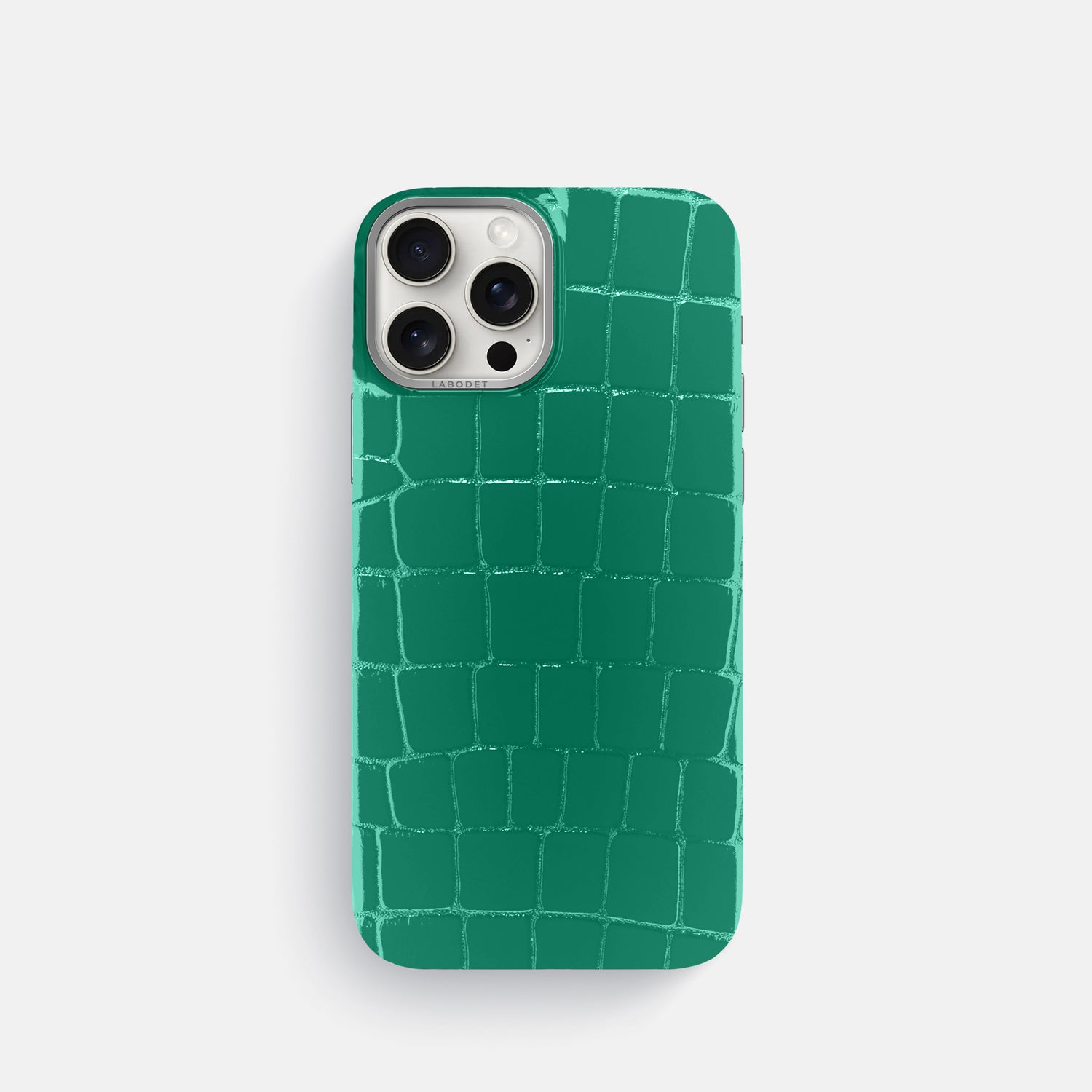 Green iPhone 16 Pro MagSafe Mask Shiny Alligator with Steel Metal -3 | Green-Steel