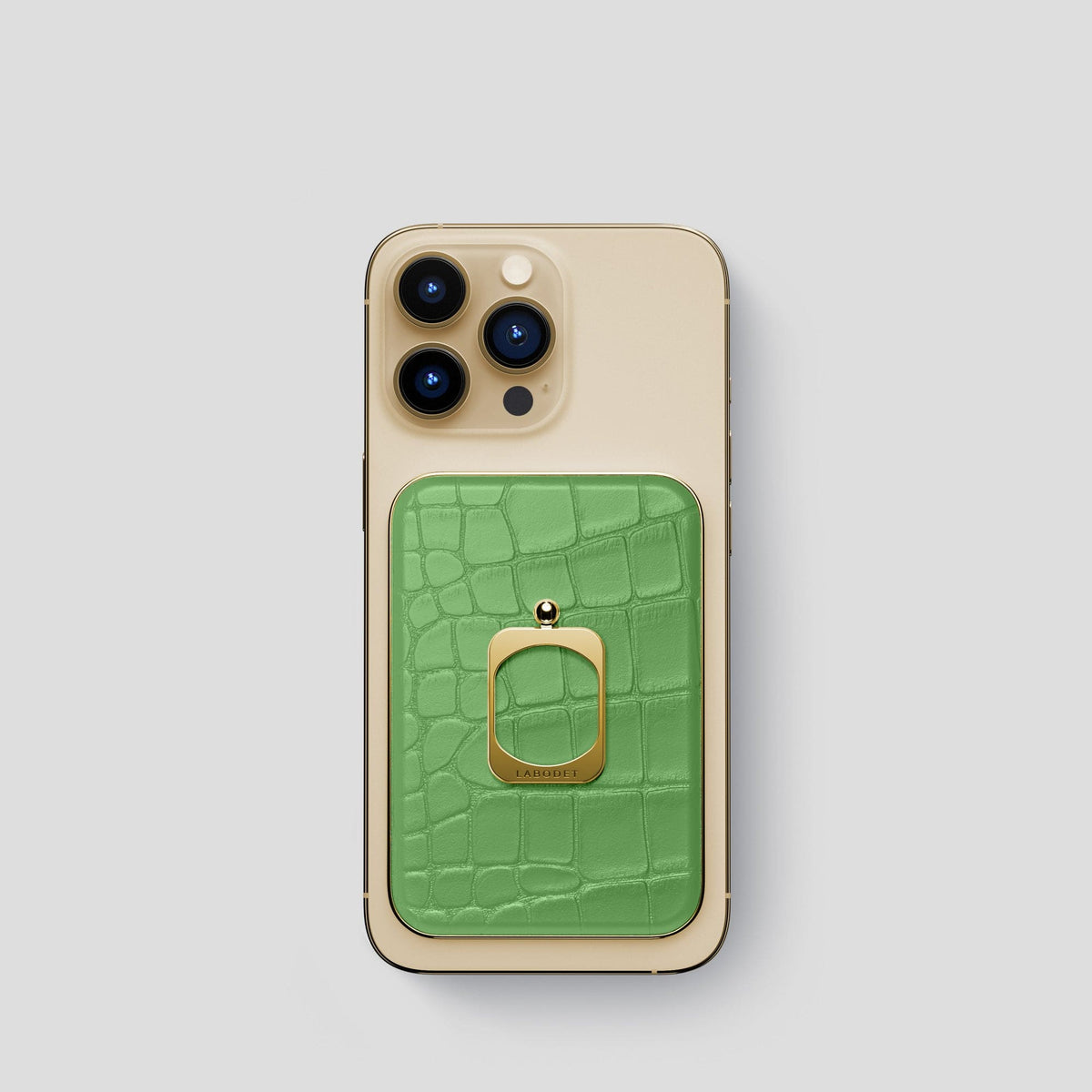 Apple-Green MagSafe Ring iPhone 14 Pro Alligator with Gold Metal -1 | Apple-Green-Gold