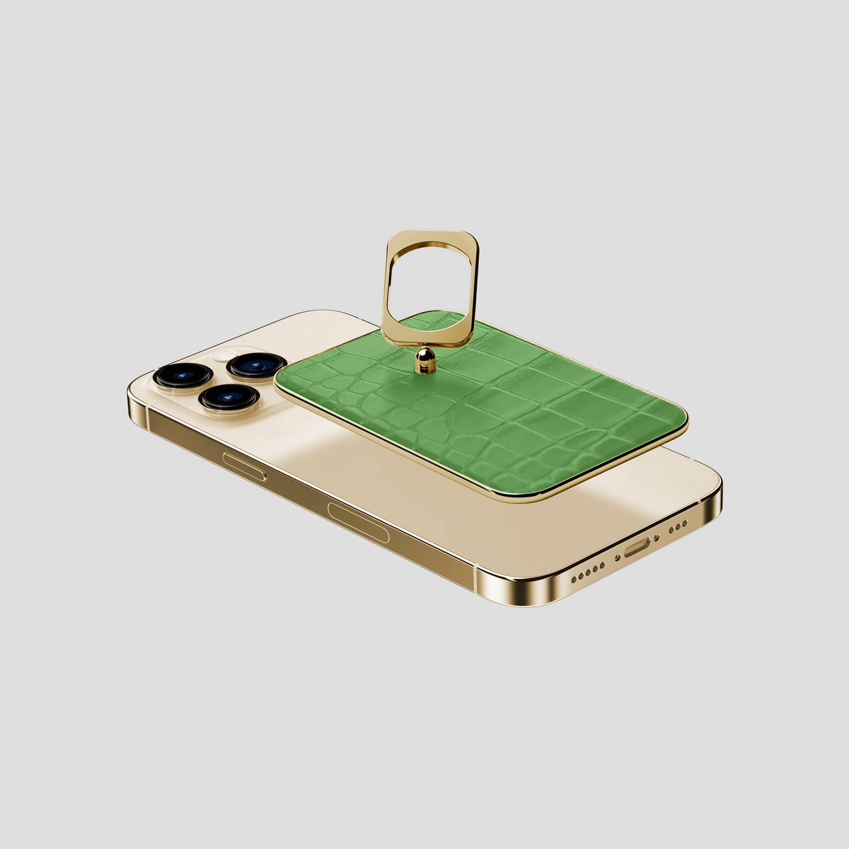 Apple-Green MagSafe Ring iPhone 14 Pro Alligator with Gold Metal -4 | Apple-Green-Gold