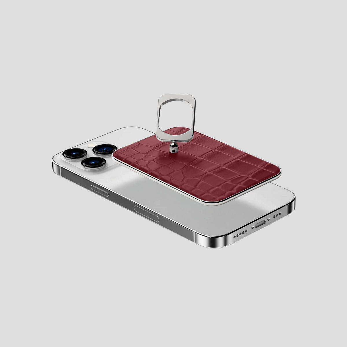 Burgundy MagSafe Ring iPhone 14 Pro Alligator with Steel Metal -4 | Burgundy-Steel
