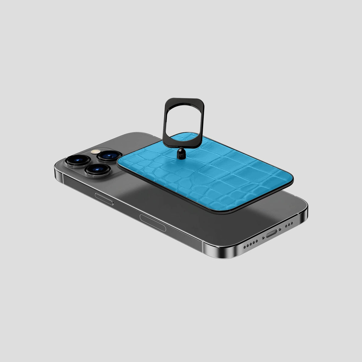 Curaçao-Blue MagSafe Ring iPhone 14 Pro Alligator with Black Metal -4 | Curaçao-Blue-Black