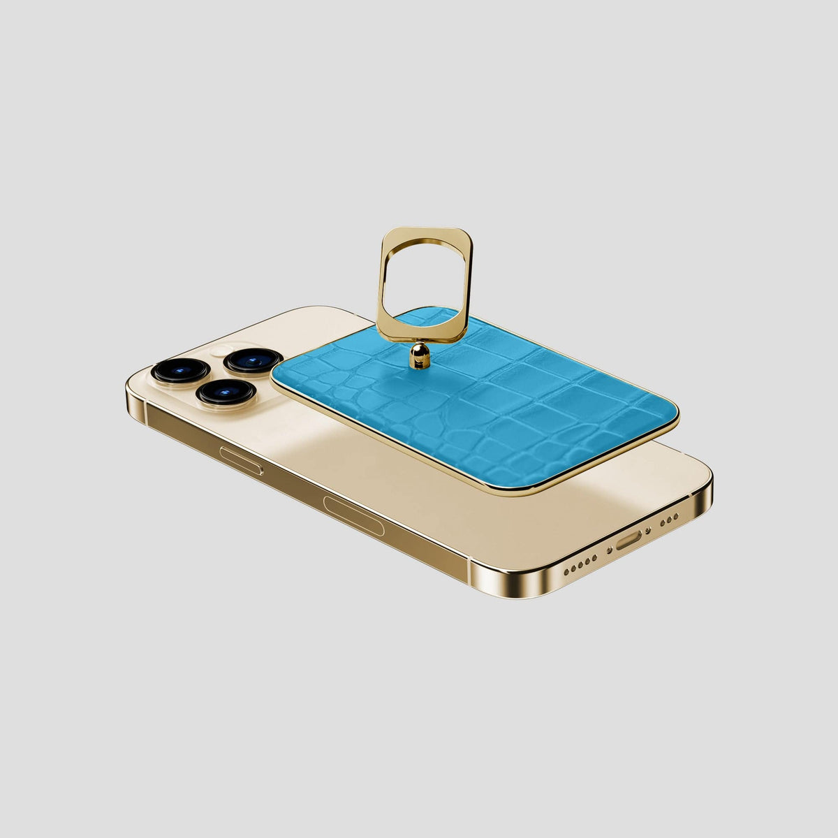 Curaçao-Blue MagSafe Ring iPhone 14 Pro Alligator with Gold Metal -4 | Curaçao-Blue-Gold