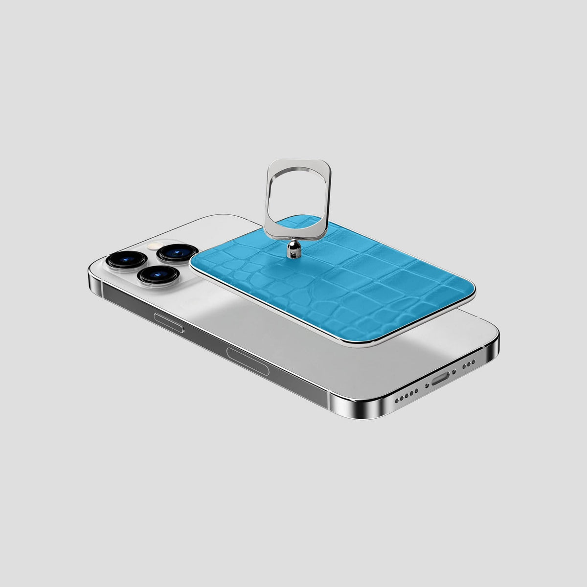 Curaçao-Blue MagSafe Ring iPhone 14 Pro Alligator with Steel Metal -4 | Curaçao-Blue-Steel