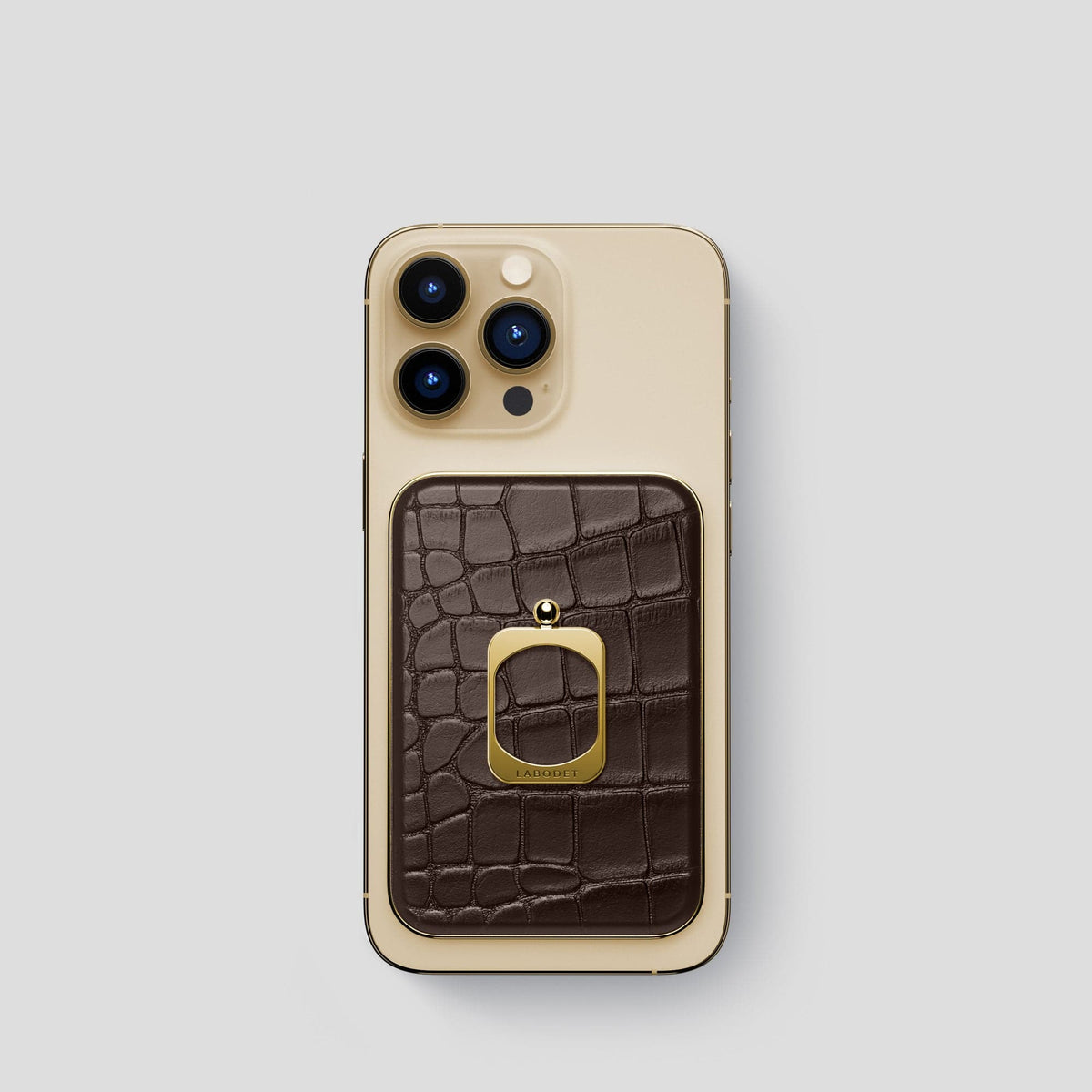 Dark Brown MagSafe Ring iPhone 14 Pro Alligator with Gold Metal -1 | Dark-Brown-Gold