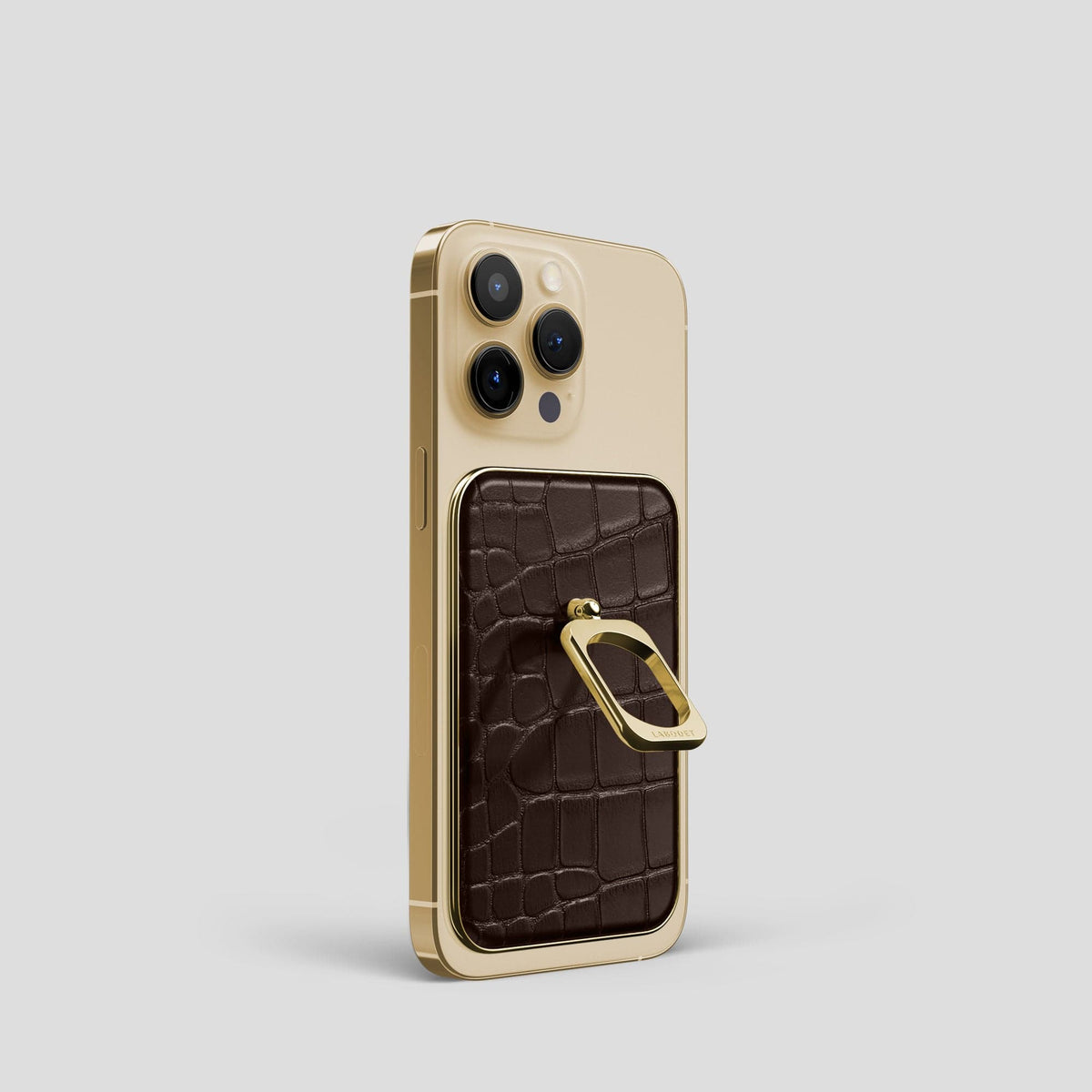 Dark Brown MagSafe Ring iPhone 14 Pro Alligator with Gold Metal -2 | Dark-Brown-Gold