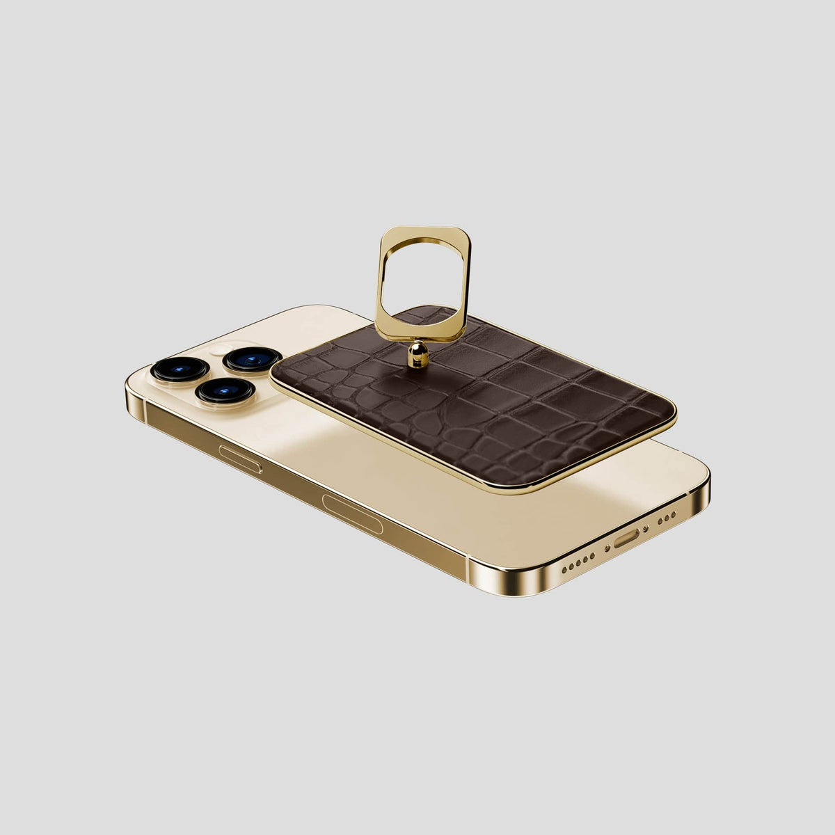 Dark Brown MagSafe Ring iPhone 14 Pro Alligator with Gold Metal -4 | Dark-Brown-Gold
