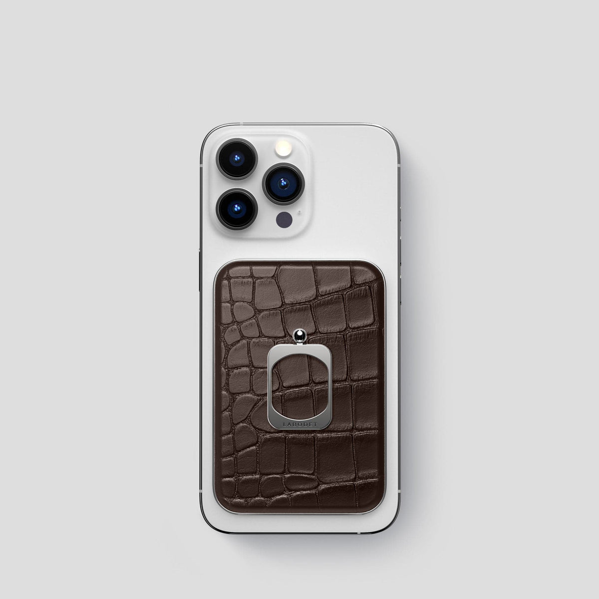 Dark Brown MagSafe Ring iPhone 14 Pro Alligator with Steel Metal -1 | Dark-Brown-Steel