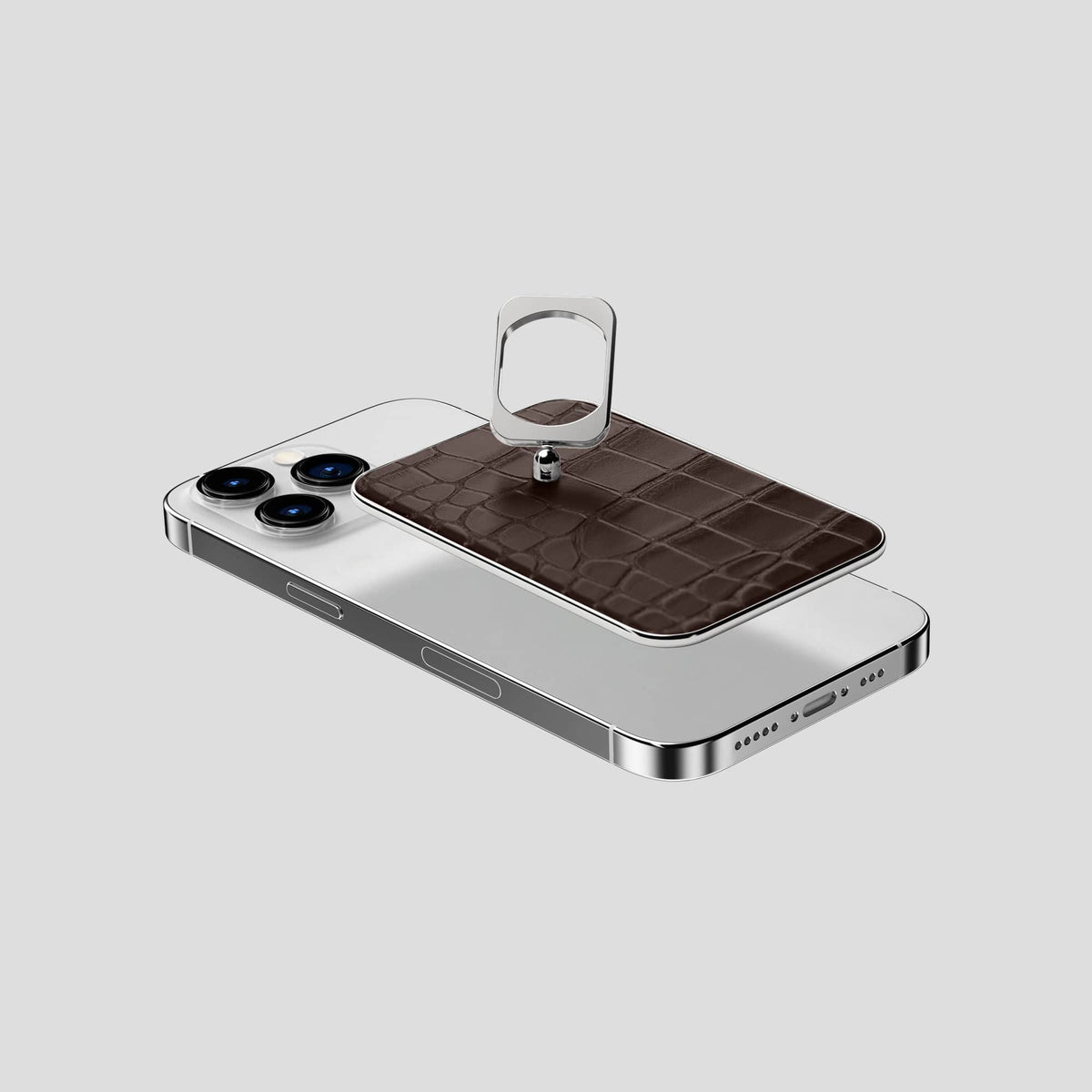 Dark Brown MagSafe Ring iPhone 14 Pro Alligator with Steel Metal -4 | Dark-Brown-Steel
