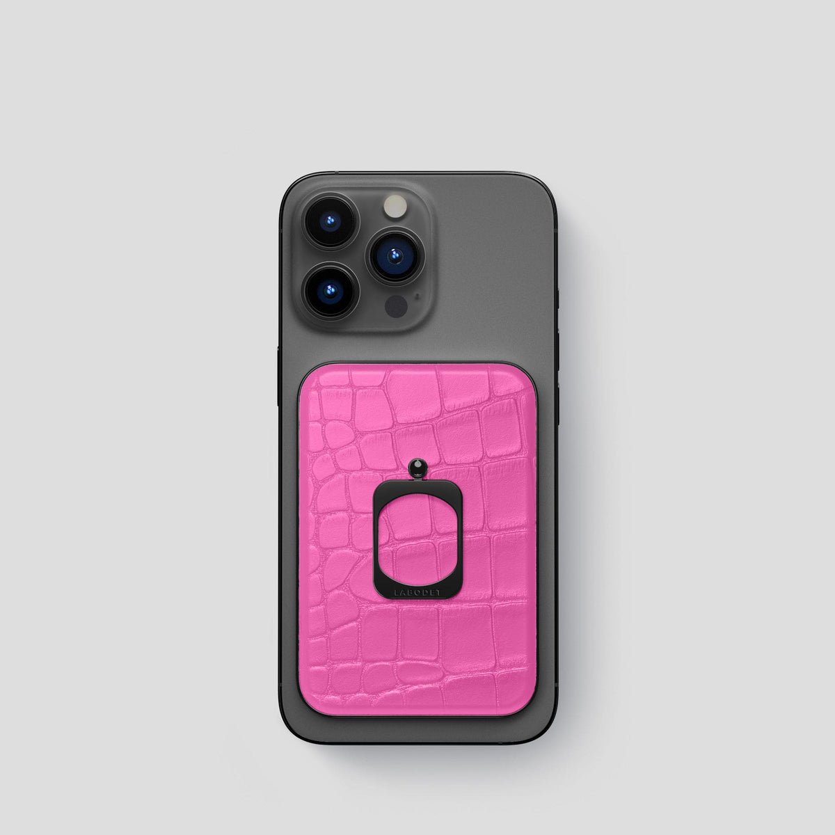 Fuchsia MagSafe Ring iPhone 14 Pro Alligator with Black Metal -1 | Fuchsia-Black