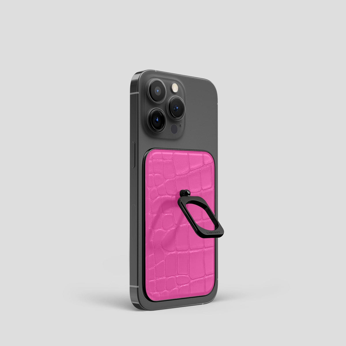 Fuchsia MagSafe Ring iPhone 14 Pro Alligator with Black Metal -2 | Fuchsia-Black