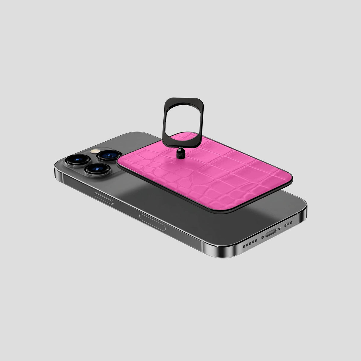 Fuchsia MagSafe Ring iPhone 14 Pro Alligator with Black Metal -4 | Fuchsia-Black