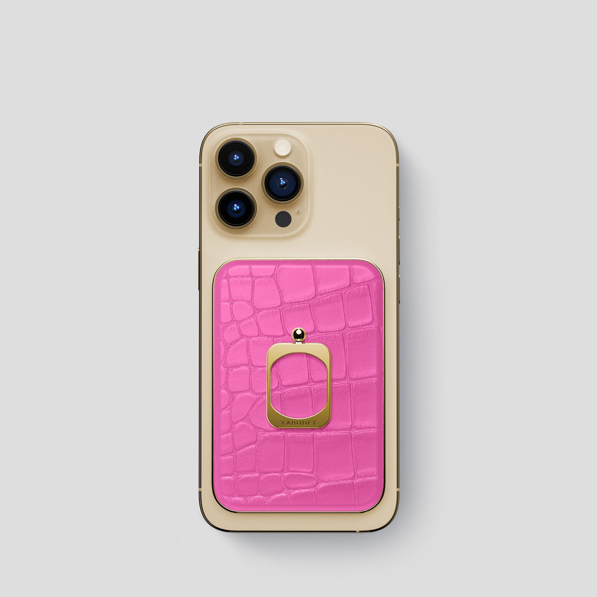 Fuchsia MagSafe Ring iPhone 14 Pro Alligator with Gold Metal -1 | Fuchsia-Gold