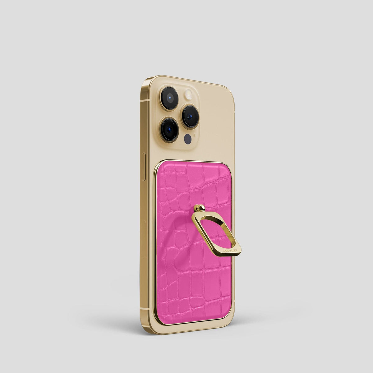 Fuchsia MagSafe Ring iPhone 14 Pro Alligator with Gold Metal -2 | Fuchsia-Gold