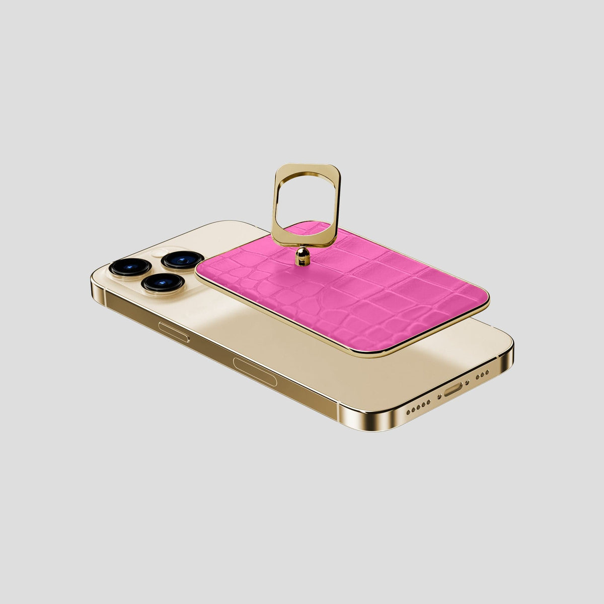 Fuchsia MagSafe Ring iPhone 14 Pro Alligator with Gold Metal -4 | Fuchsia-Gold