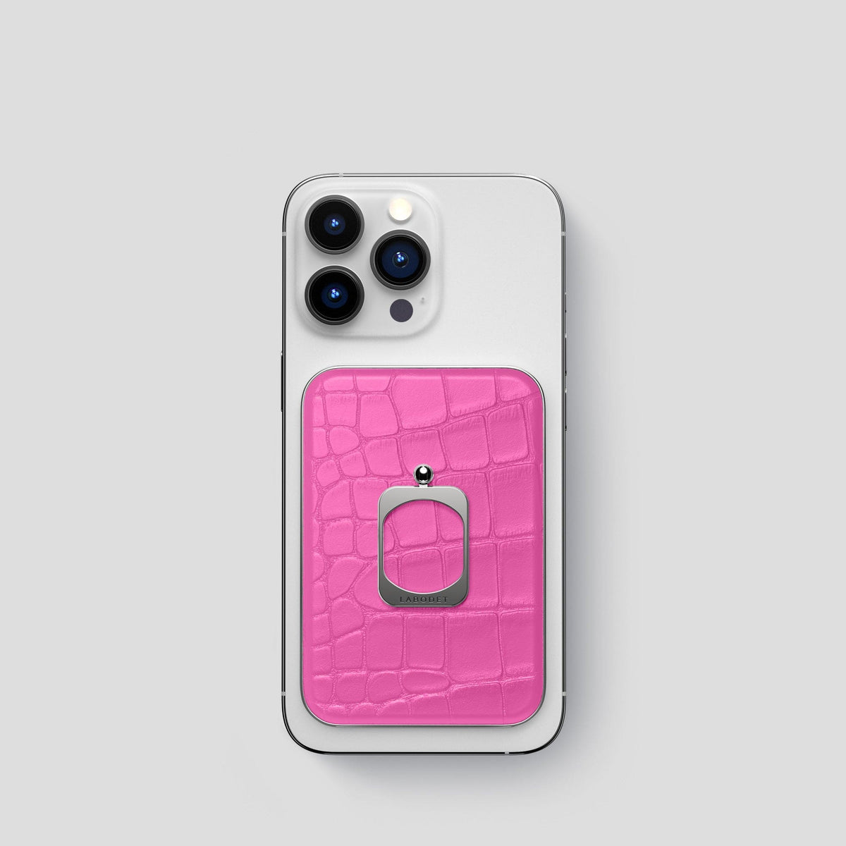 Fuchsia MagSafe Ring iPhone 14 Pro Alligator with Steel Metal -1 | Fuchsia-Steel