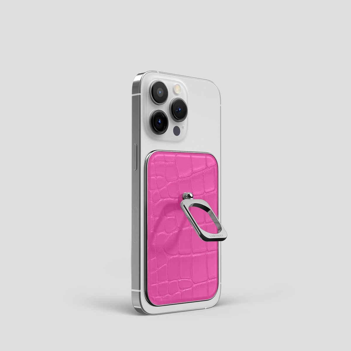 Fuchsia MagSafe Ring iPhone 14 Pro Alligator with Steel Metal -2 | Fuchsia-Steel