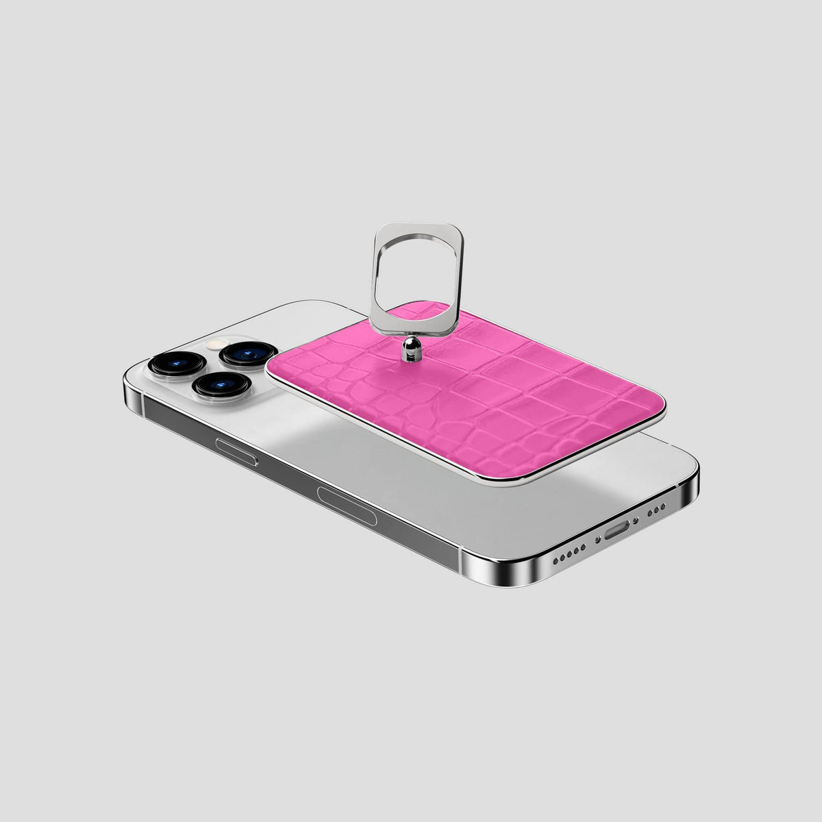 Fuchsia MagSafe Ring iPhone 14 Pro Alligator with Steel Metal -4 | Fuchsia-Steel