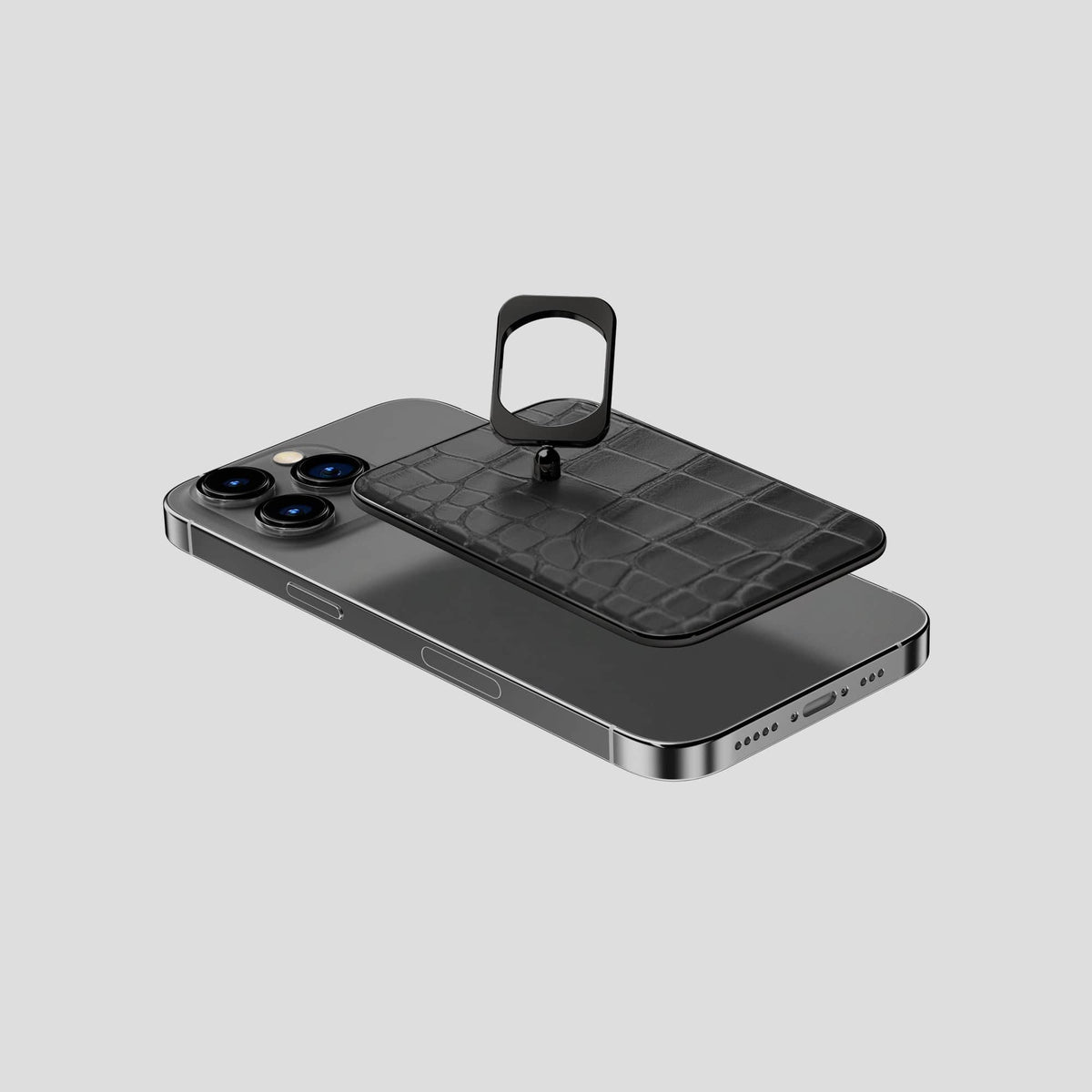 Grey MagSafe Ring iPhone 14 Pro Alligator with Black Metal -4 | Grey-Black