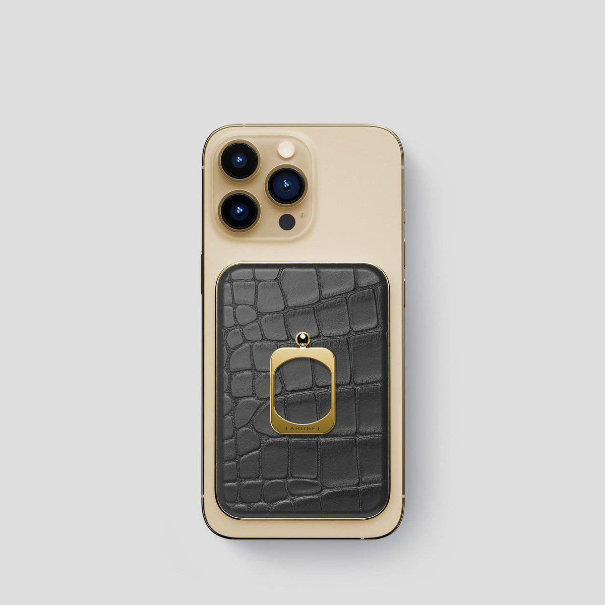 Grey MagSafe Ring iPhone 14 Pro Alligator with Gold Metal -1 | Grey-Gold