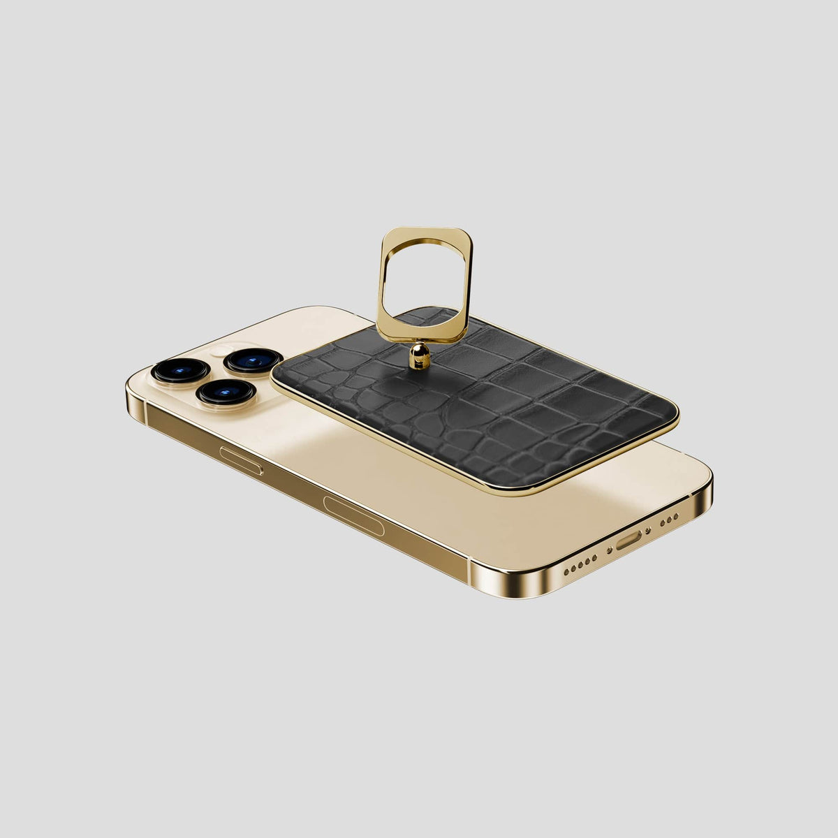 Grey MagSafe Ring iPhone 14 Pro Alligator with Gold Metal -4 | Grey-Gold