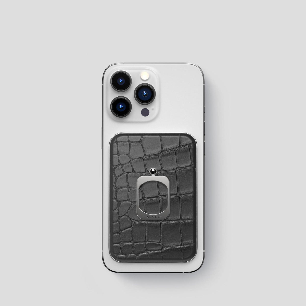 Grey MagSafe Ring iPhone 14 Pro Alligator with Steel Metal -1 | Grey-Steel