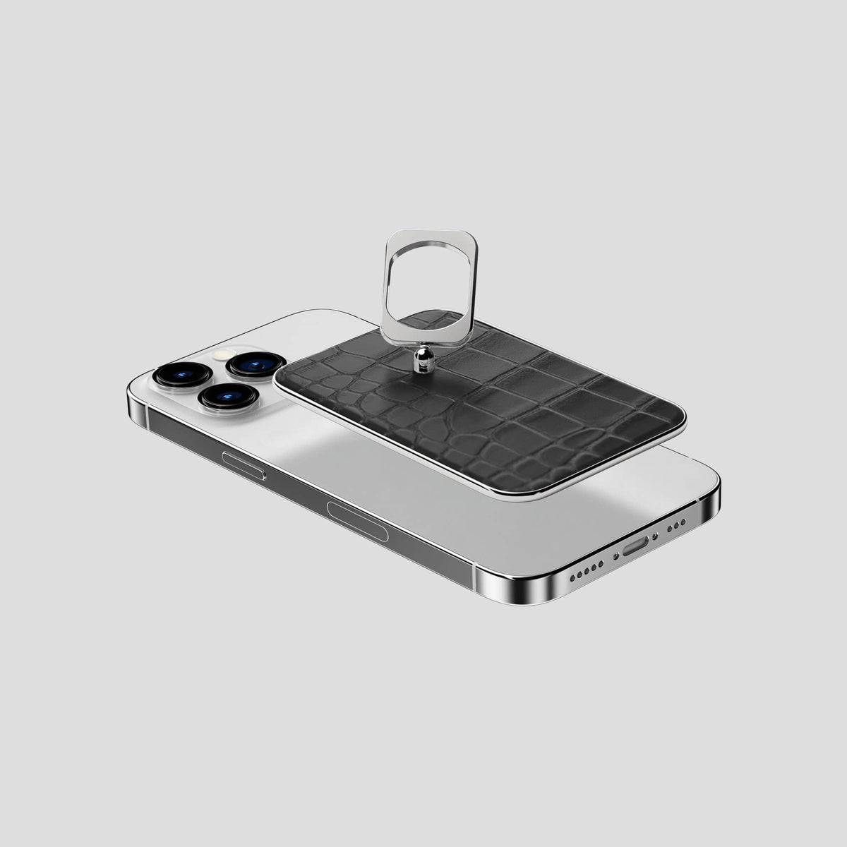 Grey MagSafe Ring iPhone 14 Pro Alligator with Steel Metal -4 | Grey-Steel