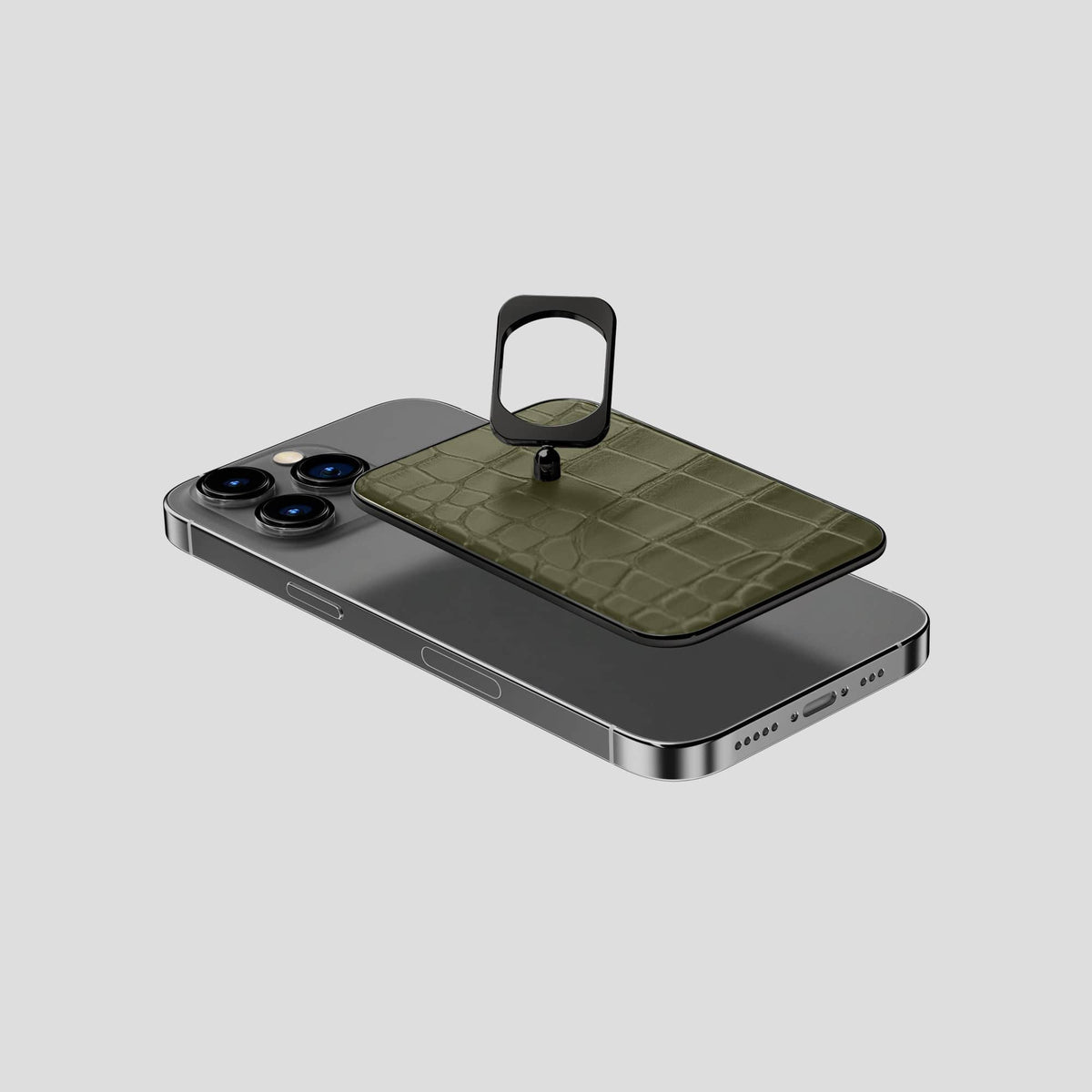 Kaki-Green MagSafe Ring iPhone 14 Pro Alligator with Black Metal -4 | Kaki-Green-Black