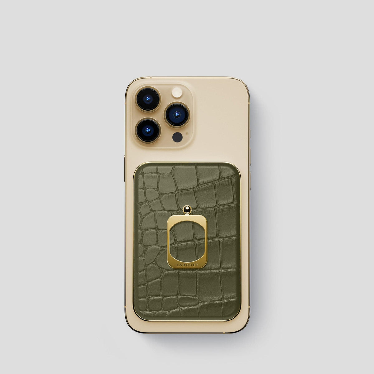 Kaki-Green MagSafe Ring iPhone 14 Pro Alligator with Gold Metal -1 | Kaki-Green-Gold
