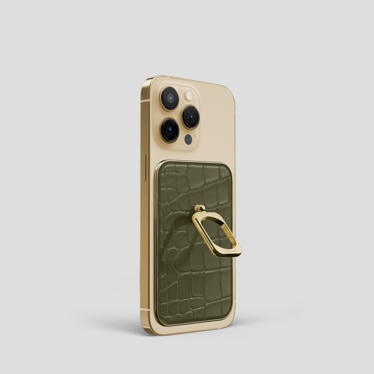 Kaki-Green MagSafe Ring iPhone 14 Pro Alligator with Gold Metal -2 | Kaki-Green-Gold