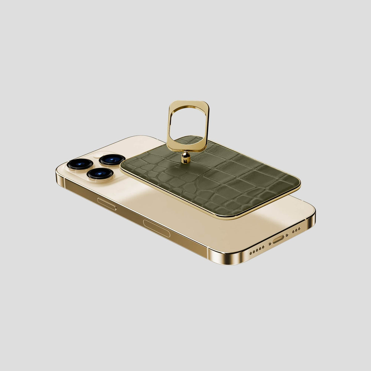 Kaki-Green MagSafe Ring iPhone 14 Pro Alligator with Gold Metal -4 | Kaki-Green-Gold