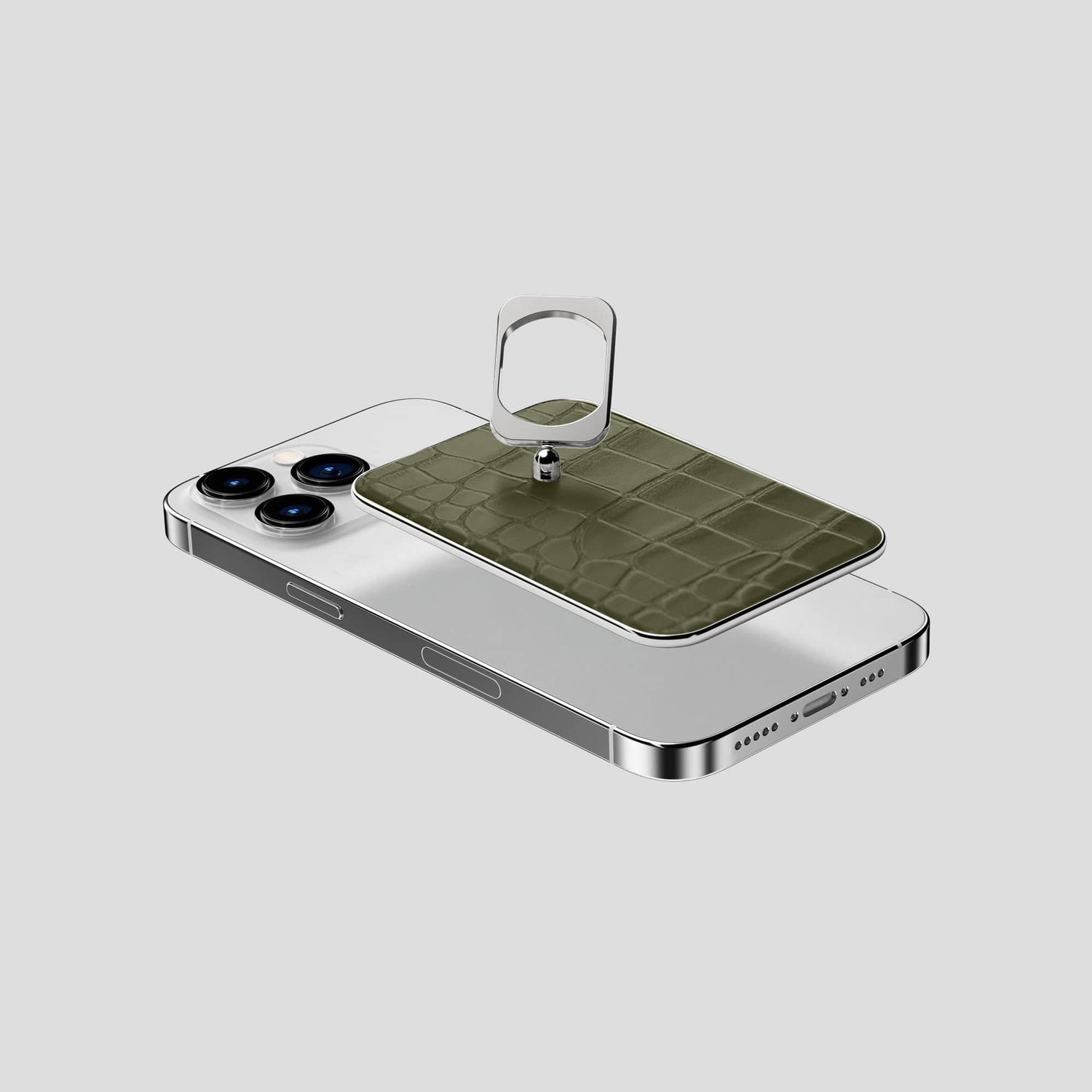 Kaki-Green MagSafe Ring iPhone 14 Pro Alligator with Steel Metal -4 | Kaki-Green-Steel