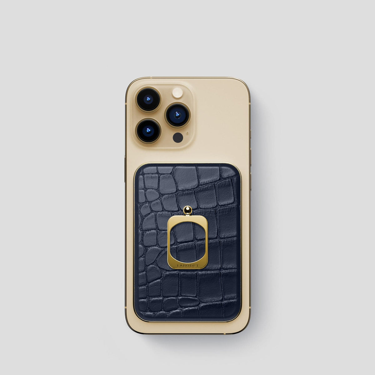 Navy Blue MagSafe Ring iPhone 14 Pro Alligator with Gold Metal -1 | Navy-Blue-Gold