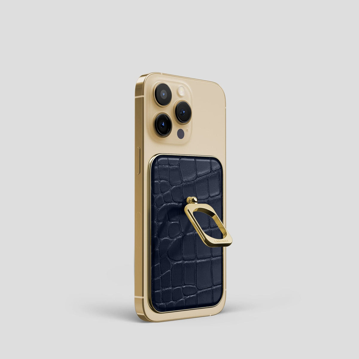 Navy Blue MagSafe Ring iPhone 14 Pro Alligator with Gold Metal -2 | Navy-Blue-Gold