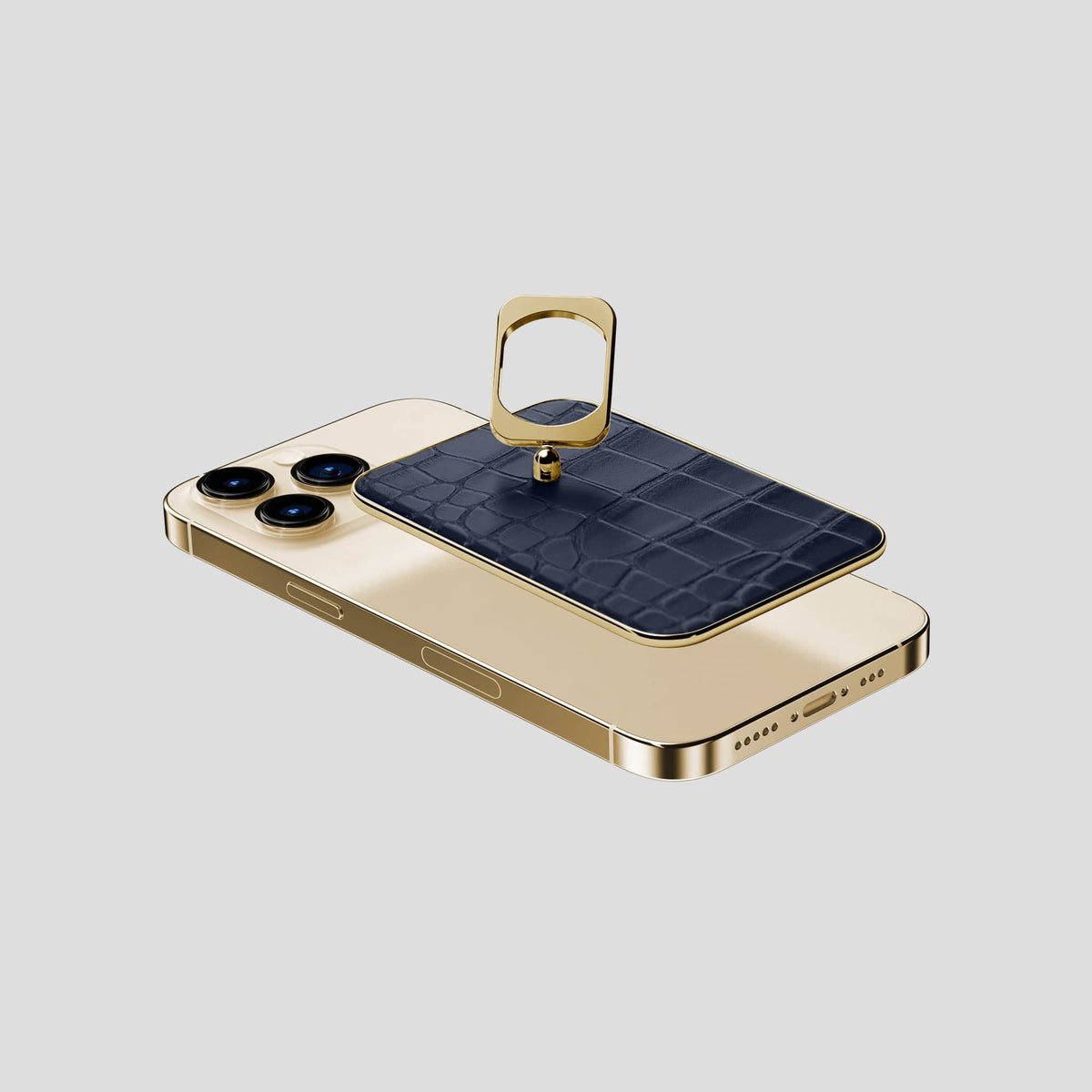 Navy Blue MagSafe Ring iPhone 14 Pro Alligator with Gold Metal -4 | Navy-Blue-Gold