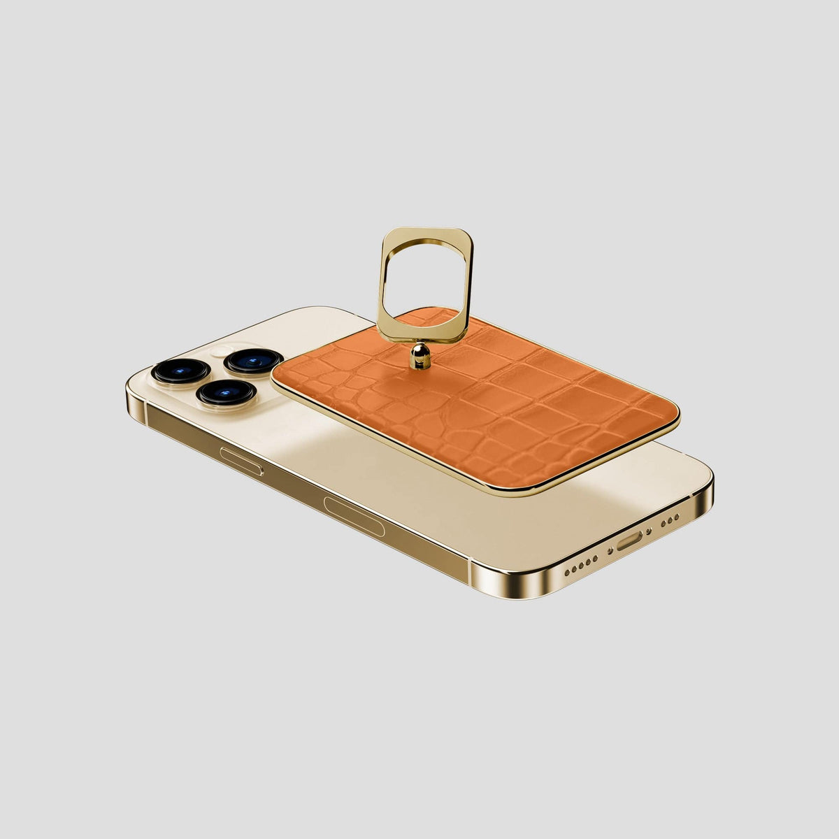Orange MagSafe Ring iPhone 14 Pro Alligator with Gold Metal -4 | Orange-Gold