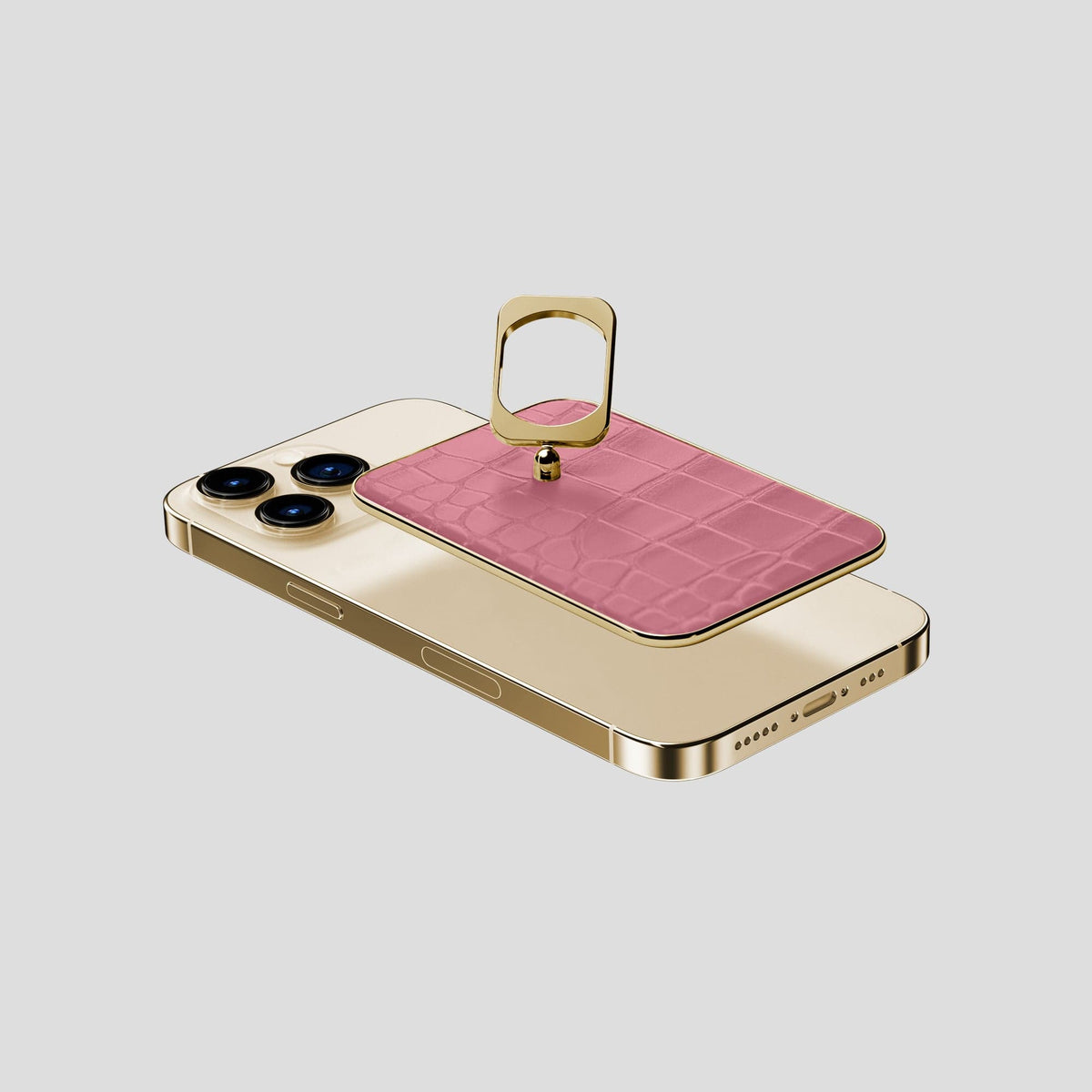 Pink MagSafe Ring iPhone 14 Pro Alligator with Gold Metal -4 | Pink-Gold