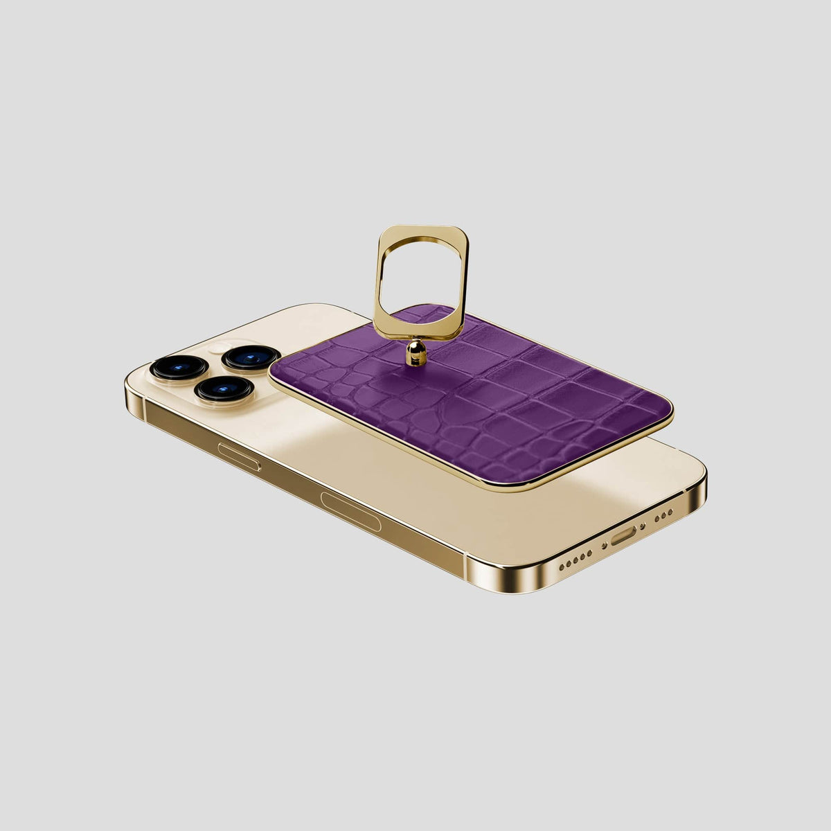 Purple MagSafe Ring iPhone 14 Pro Alligator with Gold Metal -4 | Purple-Gold