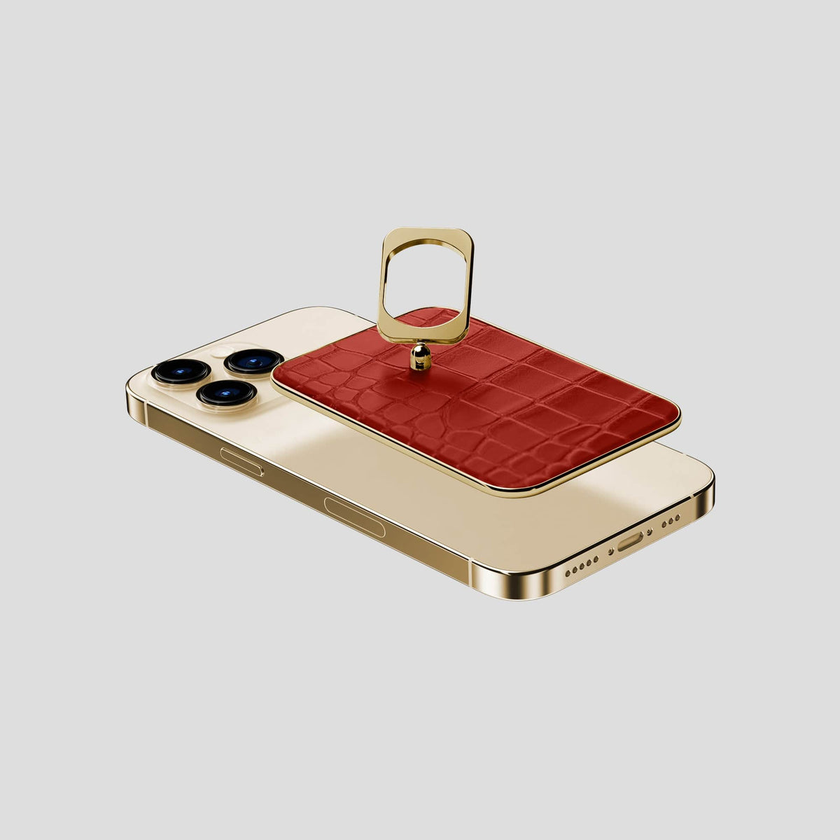Red MagSafe Ring iPhone 14 Pro Alligator with Gold Metal -4 | Red-Gold
