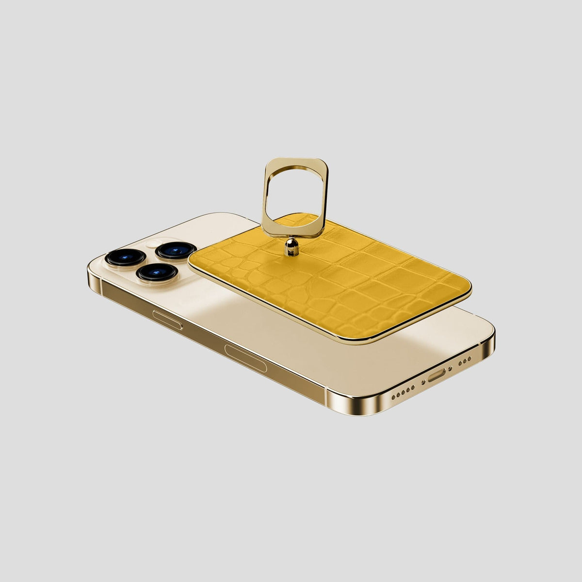 Yellow MagSafe Ring iPhone 14 Pro Alligator with Gold Metal -4 | Yellow-Gold