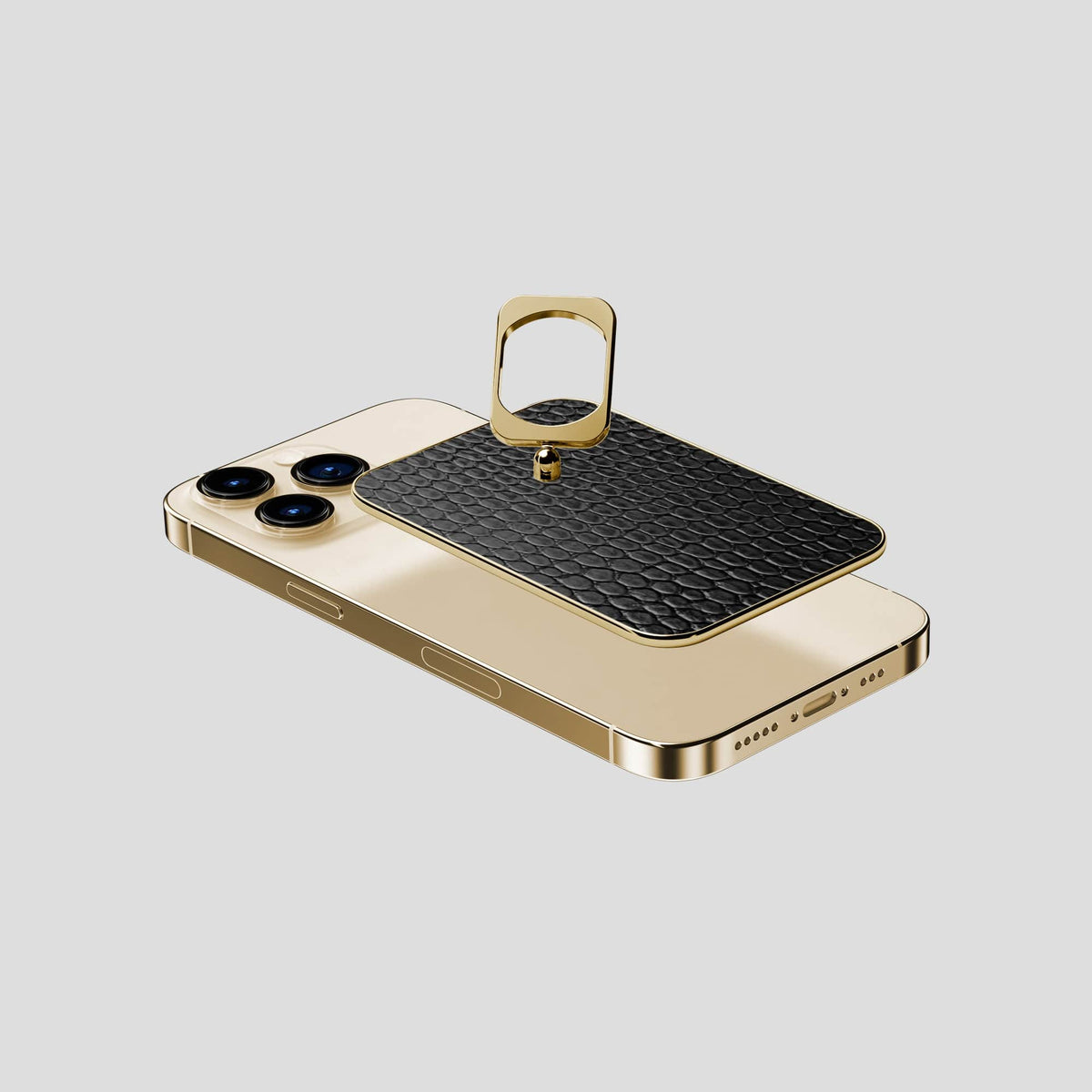 Black iPhone 14 Pro MagSafe Ring Lizard with Gold Metal -4 | Black-Gold