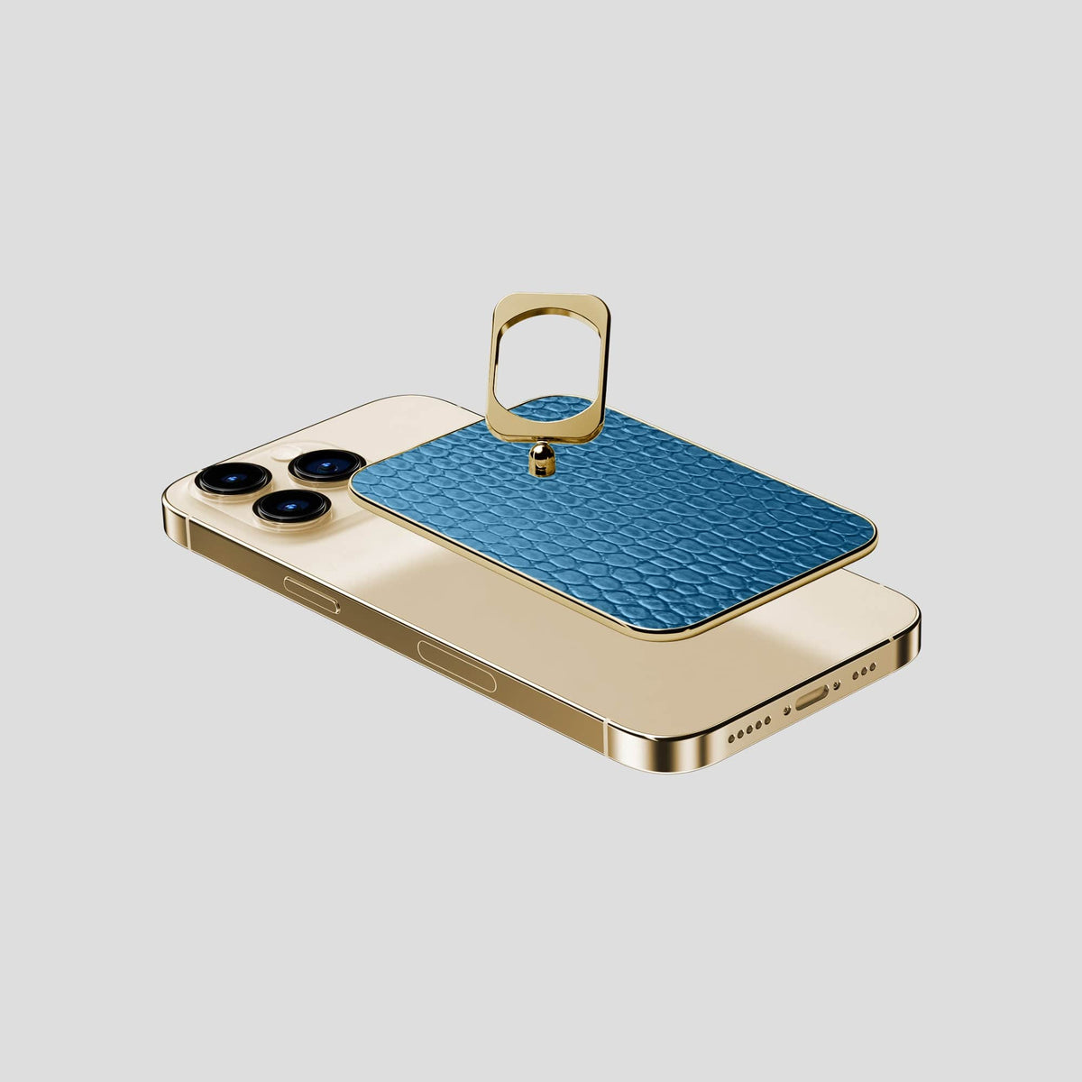 Blue iPhone 14 Pro MagSafe Ring Lizard with Gold Metal -4 | Blue-Gold