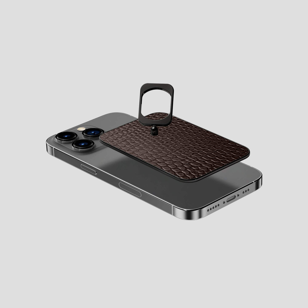 Brown iPhone 14 Pro MagSafe Ring Lizard with Black Metal -4 | Brown-Black