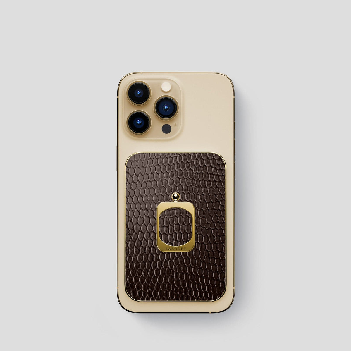 Brown iPhone 14 Pro MagSafe Ring Lizard with Gold Metal -1 | Brown-Gold